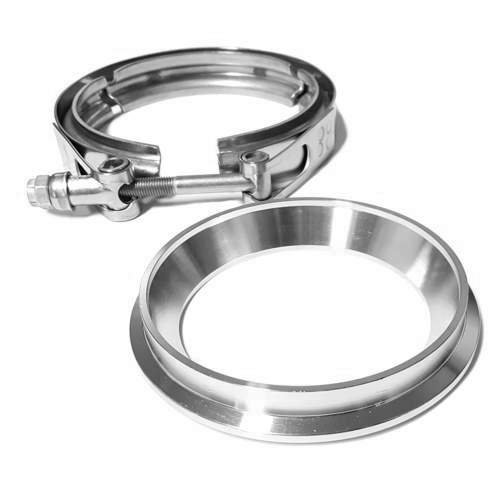 V-band Flange and Clamp Set, 4" Stainless, V2 Set Lipped and Tapered, GT42/GTX42, GT45/GTX45 T4