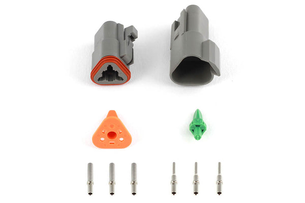 Haltech Matching Set of Deutsch DT-3 Connectors (DT06-3S + DT04-3P) - (13 Amp) Plug & Pins