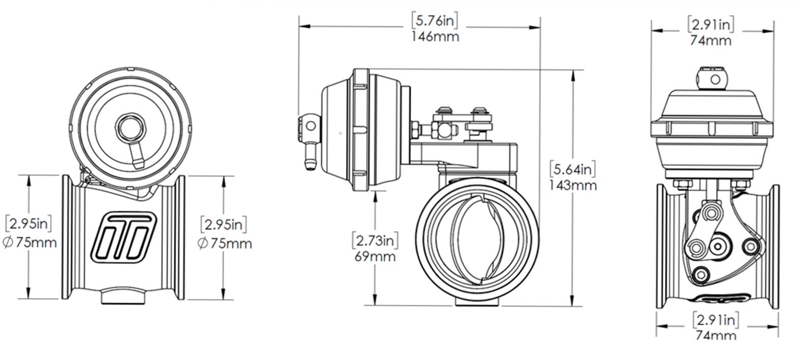 Pneumatic StraightGate50 (Vacuum-Based) 6 InHg External Wastegate (Black)